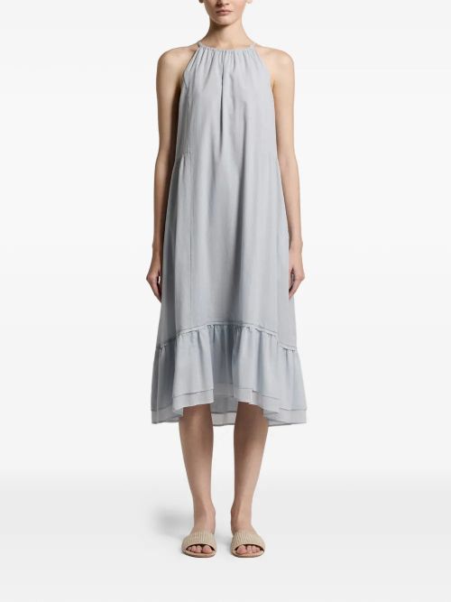 Ruffled-Hem Halterneck Dress — Gray