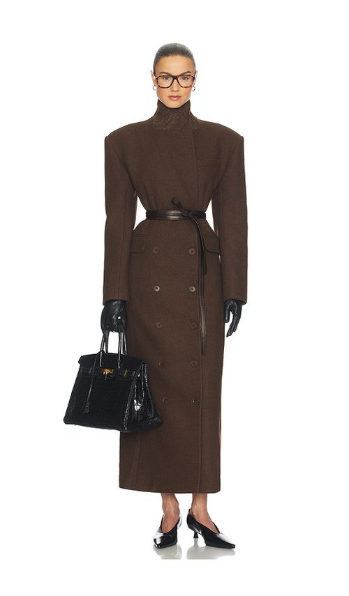 Helsa Italian Wool Blend Extra Long Coat in Chocolate. L also in M, S, XL
