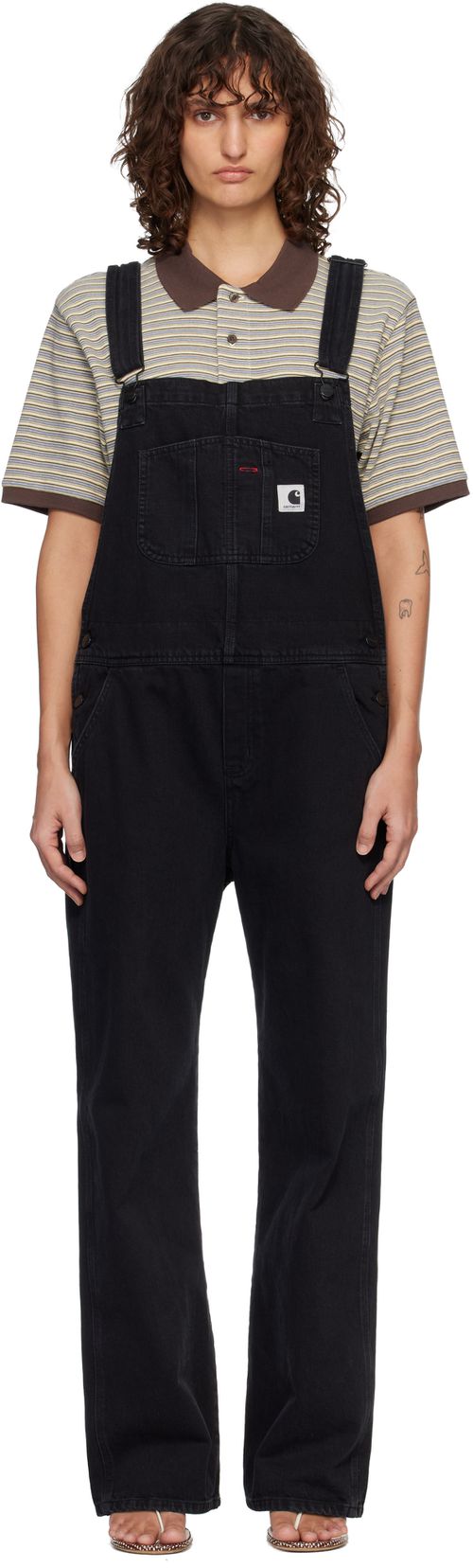 Black Bib Straight Denim Overalls
