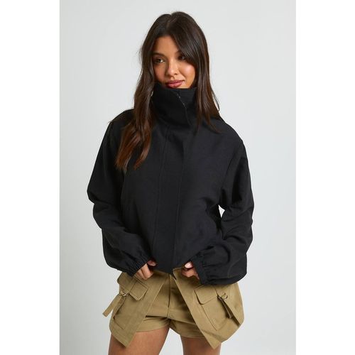 Boohoo Women's Funnel Neck Elasticated Waist Jacket in Black