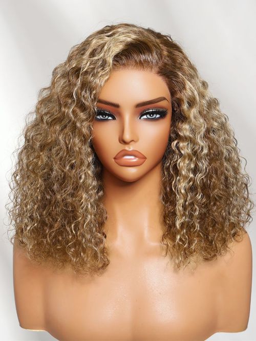 UNice 7x5 Bye-Bye Slip™ Lace Honey Blonde Highlights Voluminous Curly Bob Wig