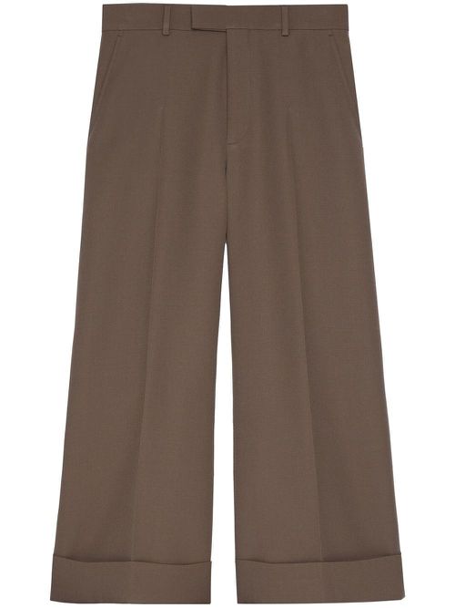 Cropped wool gabardine trousers - Brown
