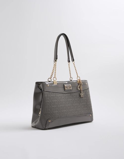Chain handle embossed tote bag in grey - light