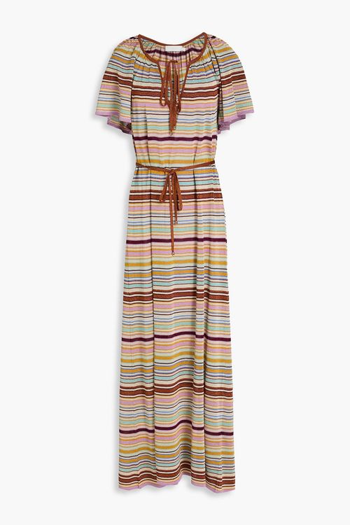 Metallic striped intarsia-knit maxi dress