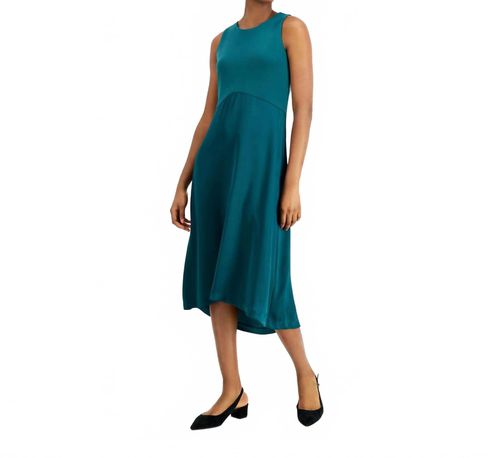 Fitted Flare Asymmetrical Dress In Emerald Safari