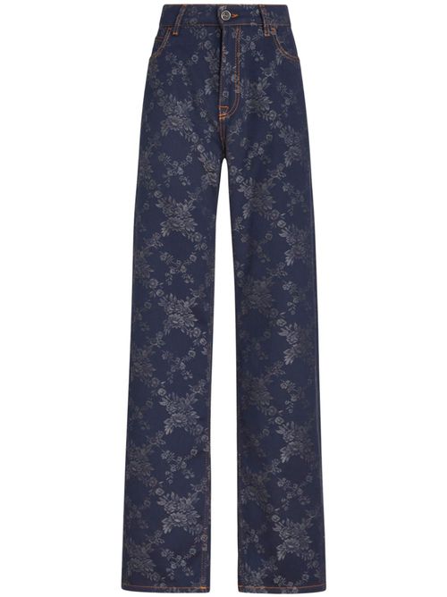Floral-jacquard straight-leg jeans - Blue