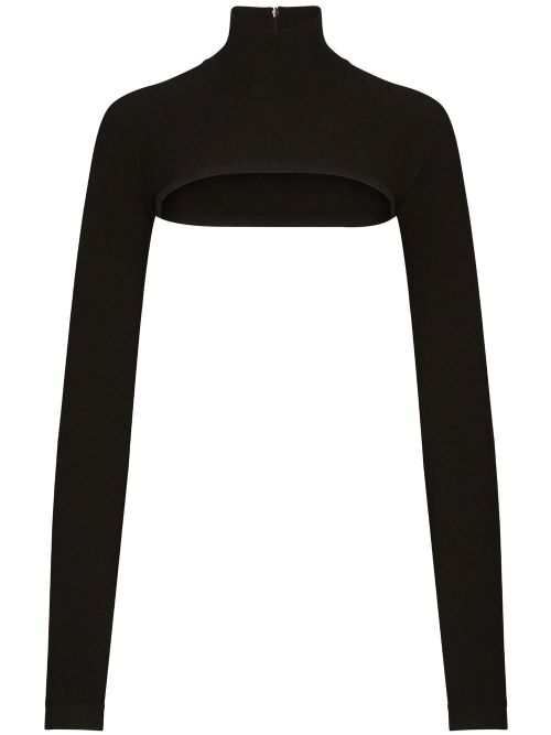 Cropped High-Neck Bodysuit — Black