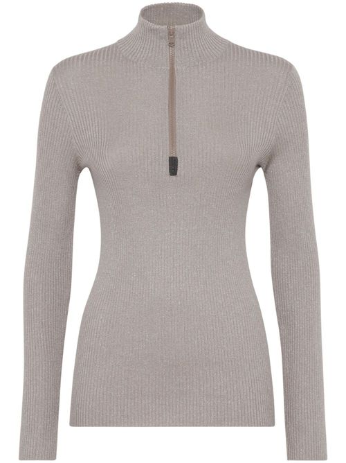 High neck ribbed knit T-shirt - Neutrals