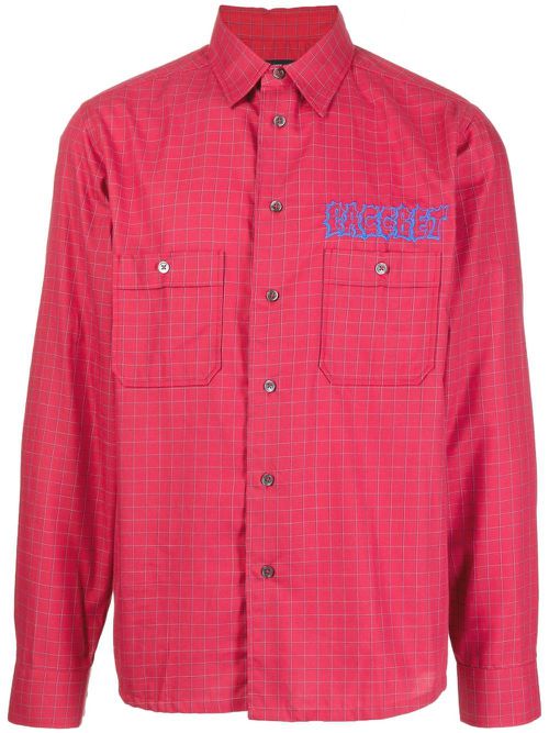 Check-pattern logo-print shirt - Red