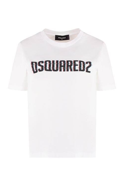 Contrast Logo Cotton T-Shirt with Ribbed Crewneck