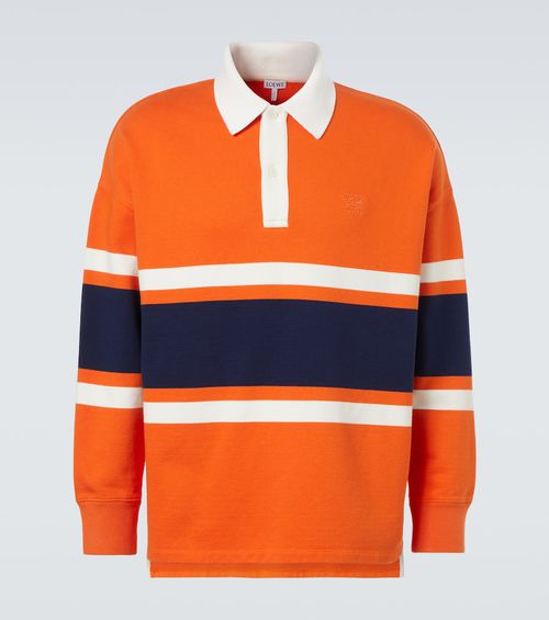 Striped cotton fleece polo sweater