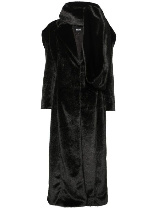 Scarf-detail faux-fur coat - Black
