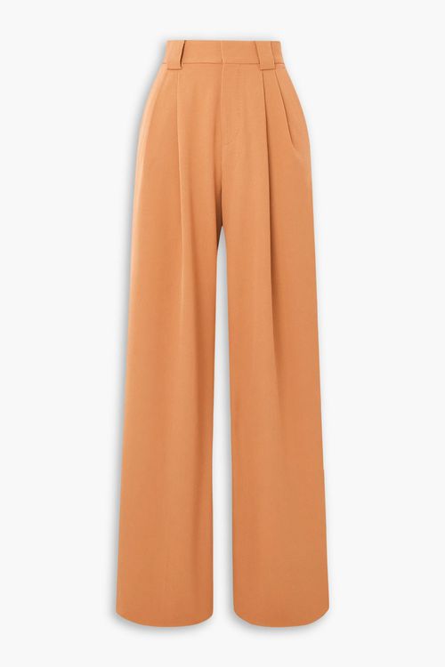 Pleated stretch-wool wide-leg pants - Brown - FR 34
