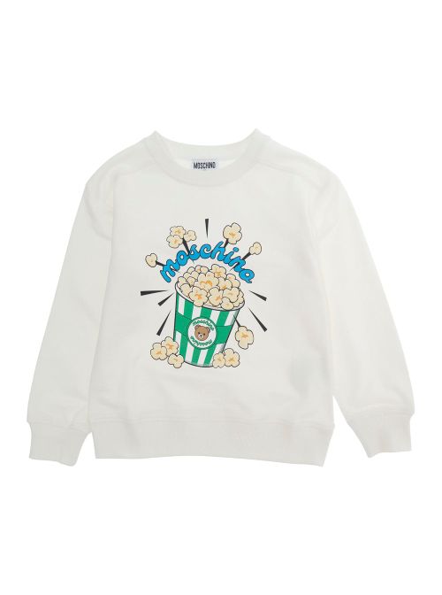 Popcorn-Print Crewneck Sweatshirt — White
