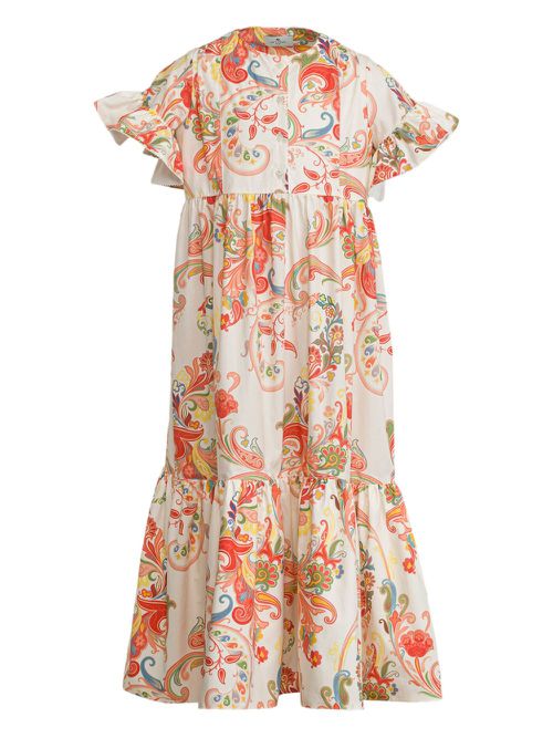 Paisley-print ruffle dress - Orange