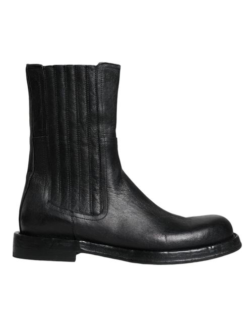 Dolce & Gabbana Black Horse Leather Mid Calf Boots Men's Shoes Pre-Owned
