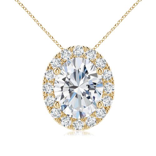Angara 2.22 CTW Prong-Set Oval Lab-Gown Diamond Halo Pendant in 14K Yellow Gold