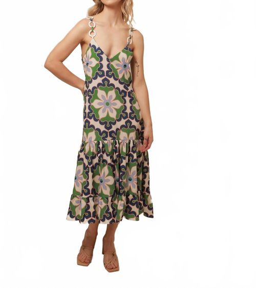 Penelope Midi Dress In Blue/green/blush
