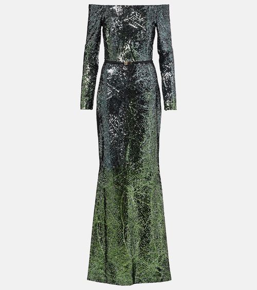 Ombré sequined silk-blend gown