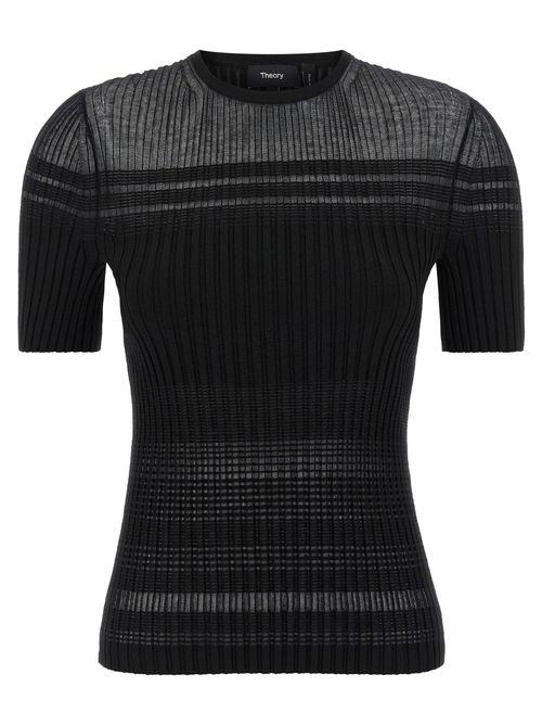 Ribbed Viscose-Cotton Blend T-shirt — Black