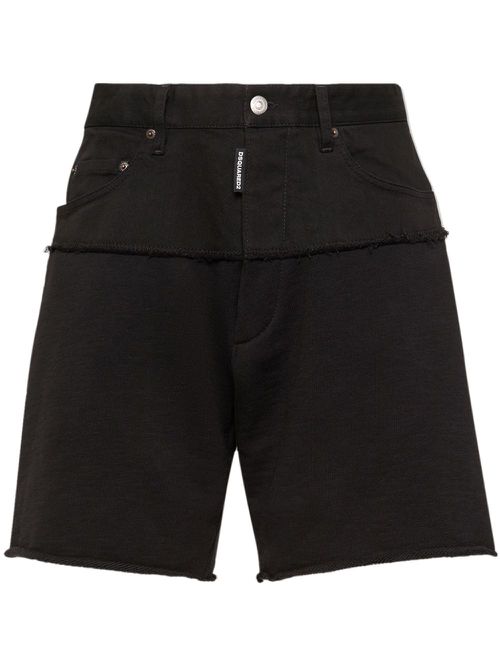 Piped-trim denim shorts - Black