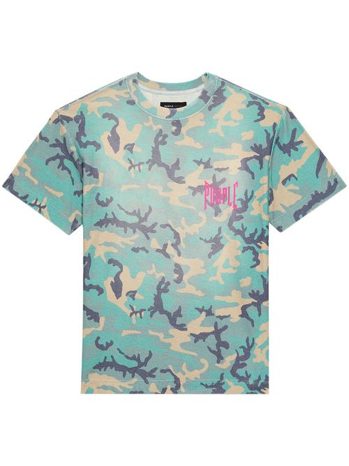 Graphic-print embroidered-logo cotton t-shirt - Blue