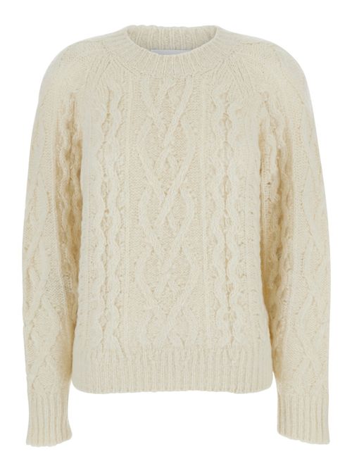 White Knitted Crew Neck Sweater
