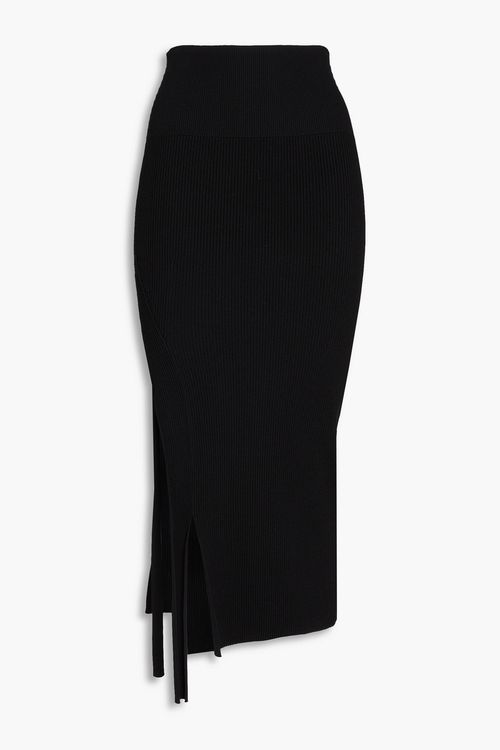 Ribbed-knit midi skirt - Black - L