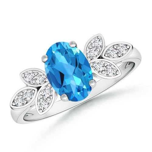 Angara 1.5 Carats Vintage Style Oval Swiss Blue Topaz Ring with Diamond Accents in Platinum