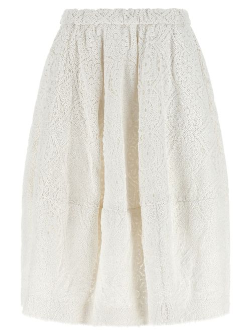 Cotton Lace Midi Skirt — White