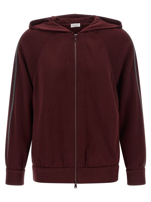Monile-Detail Cotton Blend Hoodie — Bordeaux