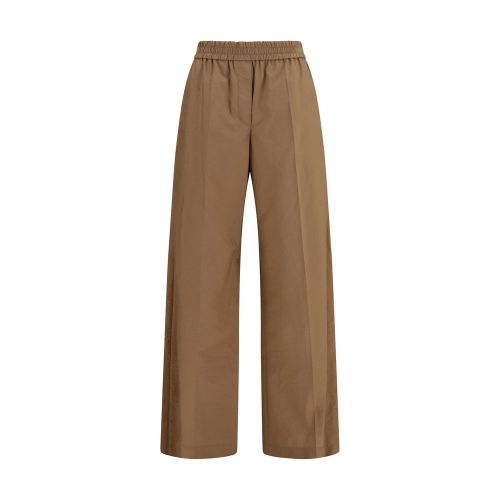Elasticated Waist Cotton Trousers — Brown