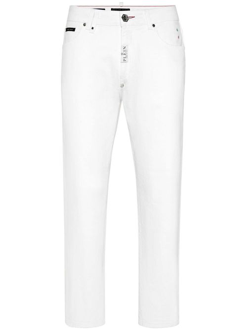 Logo-embroidered straight-leg trousers - White