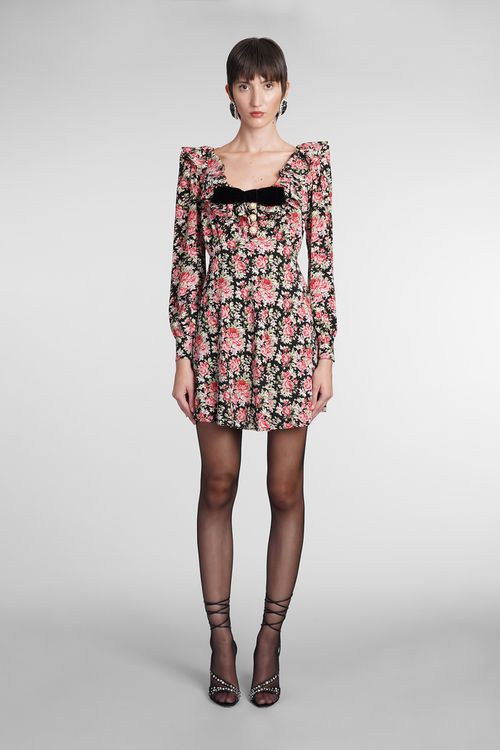 Rose Print Mini Silk Dress