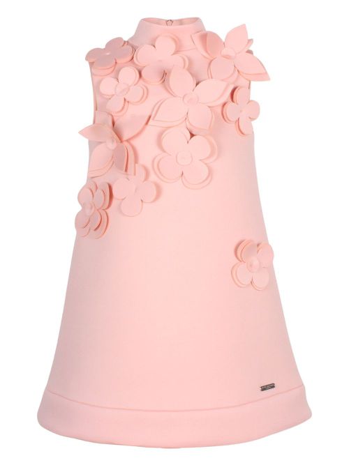 High-neck flower-embellished dress - Pink