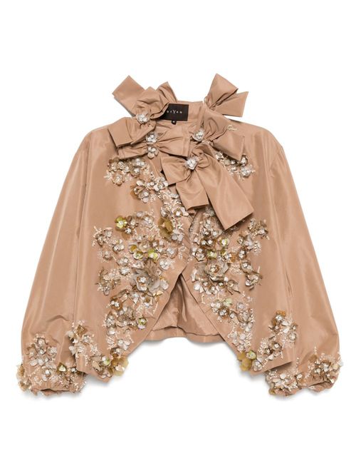3D-embellished taffeta wrap jacket - Brown