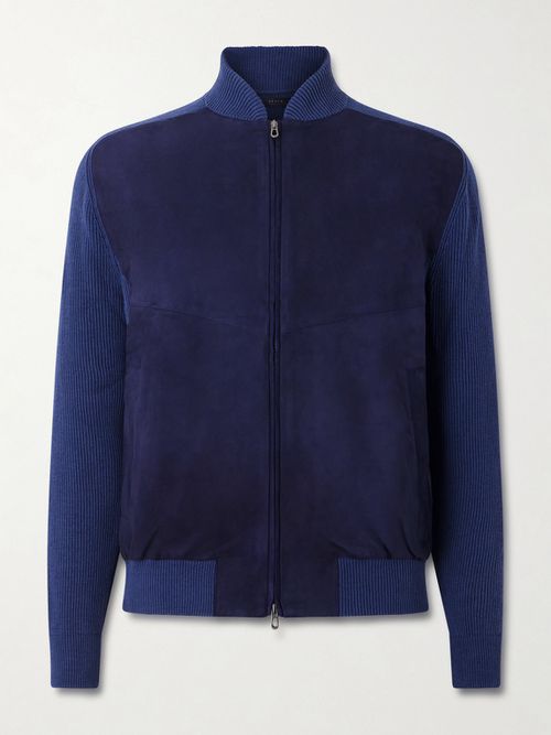Suede and Ribbed Cotton and Cashmere-Blend Bomber Jacket