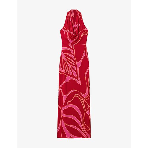Womens Floral-Print Halterneck Woven Maxi Dress