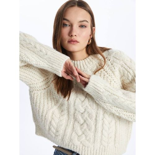 Dexia Crew Neck Cable Knit Soft Textured Ecru Sweater