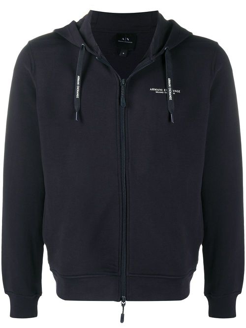 Logo print zipped hoodie - Black