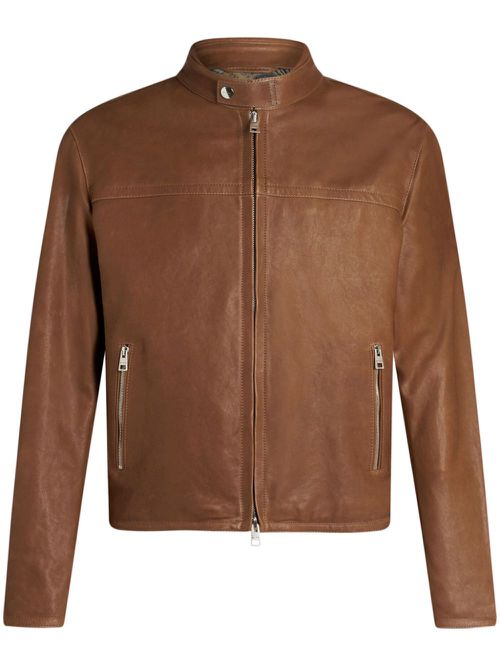 Zip-up leather jacket - Brown