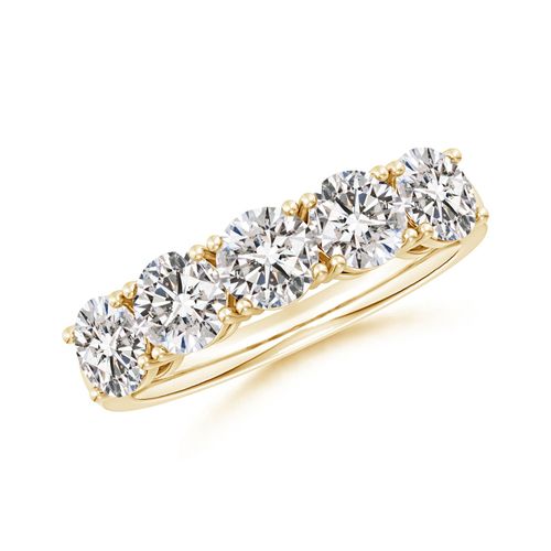 Angara 2.35 Carats Prong-Set Round Diamond Five Stone Wedding Ring in 18K Yellow Gold