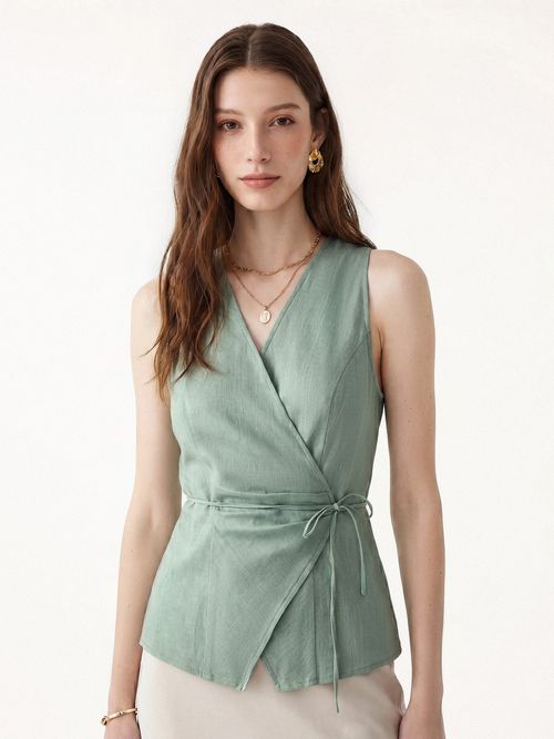 Wrap Top with Self-Tie - Dusky Mint Green
