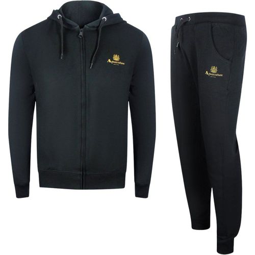 Aquascutum Mens Black Zip-up Hoodie And Track Pants Set Cotton - Sma