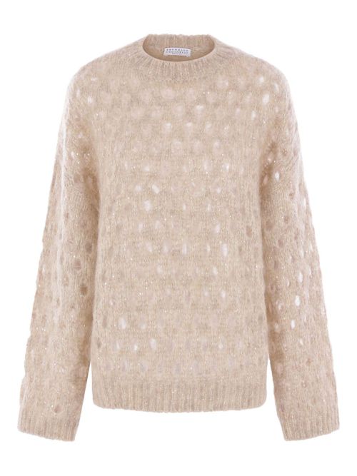 Sequin-embellished knitted jumper - Neutrals