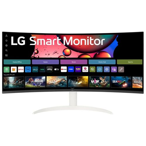 LG 34" Smart Monitor WQHD 21:9 Curved Screen 100Hz with webOS, sRGB Color Gamut, Alpine White