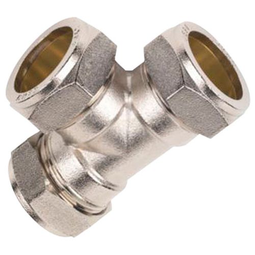 Brass Compression Fitting, Equal Tees, Chrome Plated