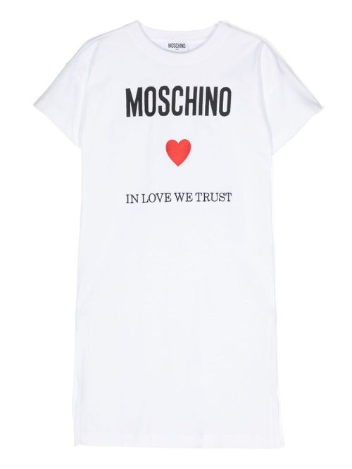 Logo-embroidered cotton dress - White