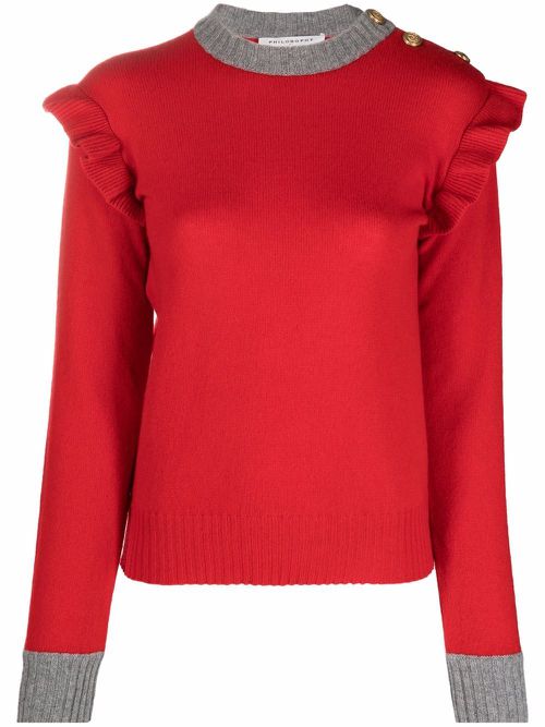 Two-tone ruffled jumper - Red
