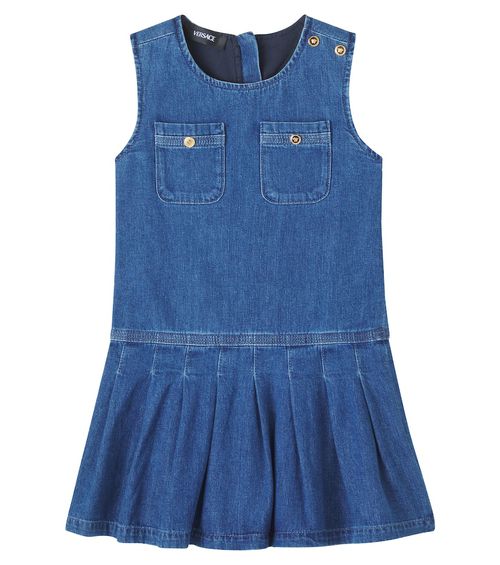 Pleated cotton denim dress